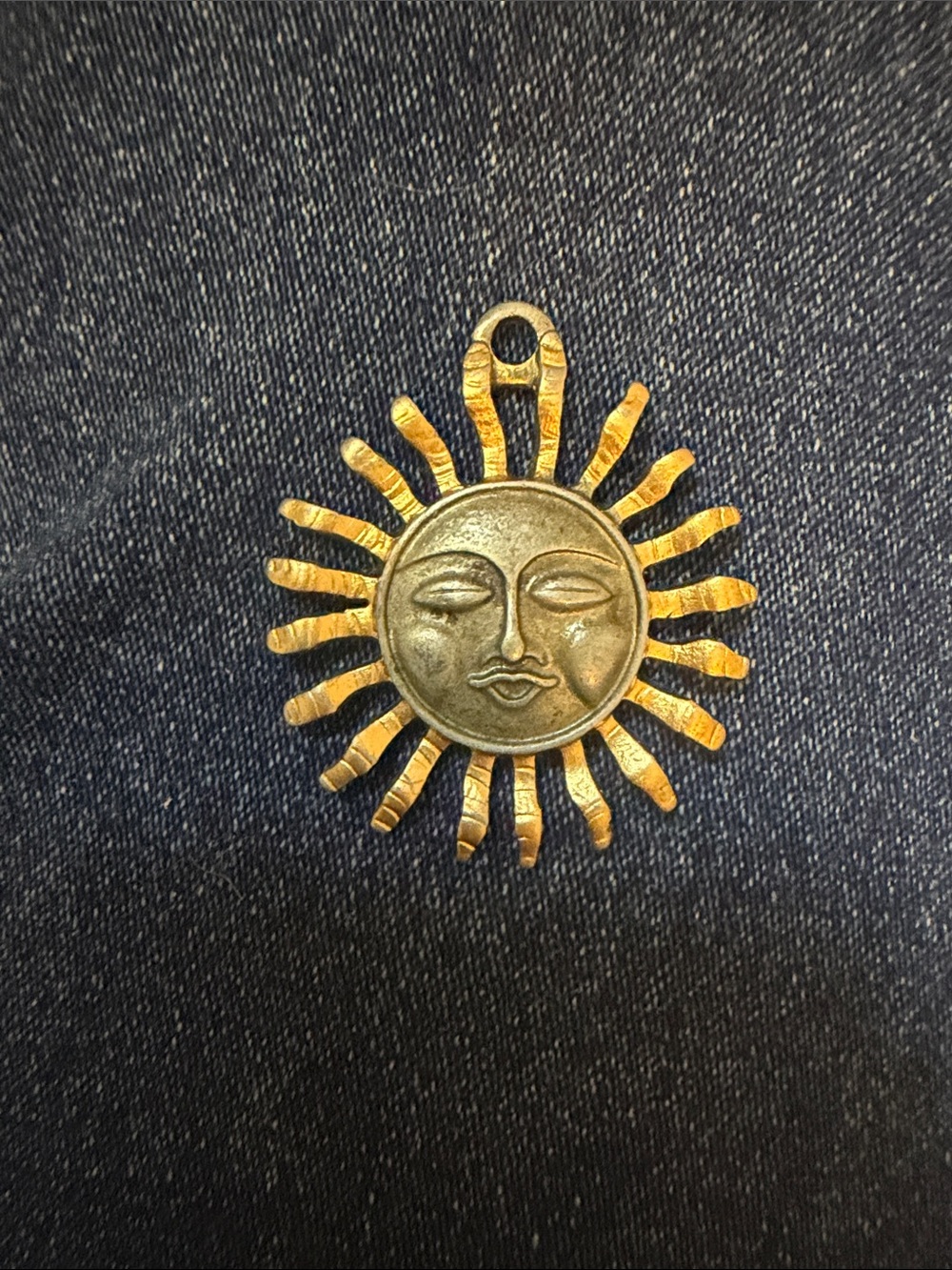 Brass Sun Face Pendant - Gold Sunburst Accent